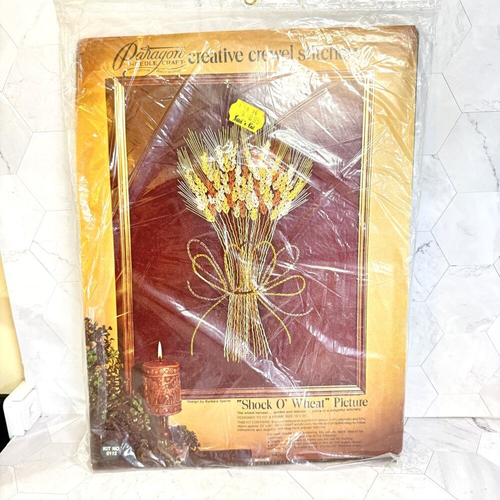 NOS Vtg Paragon Crewel Stitchery Embroidery Kit SHOCK O' WHEAT MCM Sparre RARE